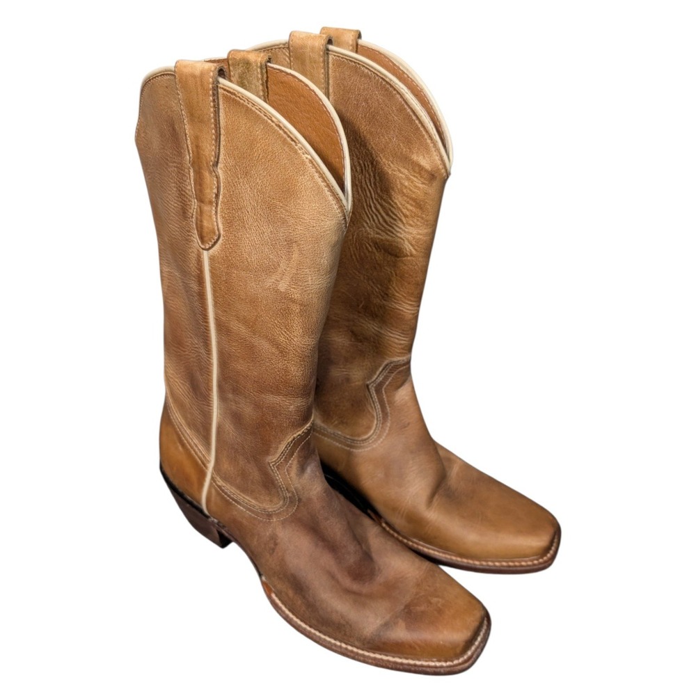 Cleo + Wolf Tan Leather Square Toe Western Cowboy Boots BCWSP22L1 Mens 8.5 B